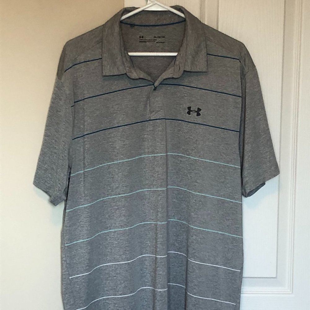 Under Armour Mens Golf Shirt (Grey With Multicolor Stripes) Size XL